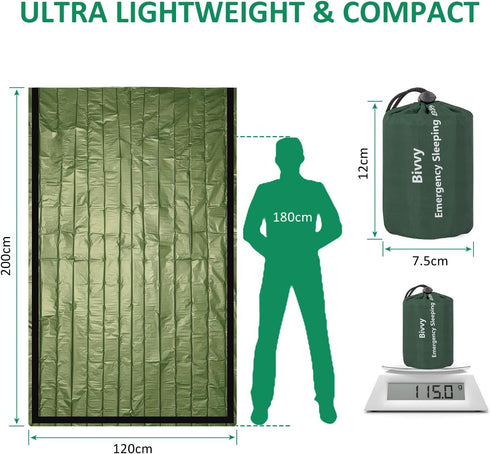 Zmoon Emergency Sleeping Bag 2 Pack, Lightweight Thermal Bivy Sack for Camping, Hiking, Outdoor Activities