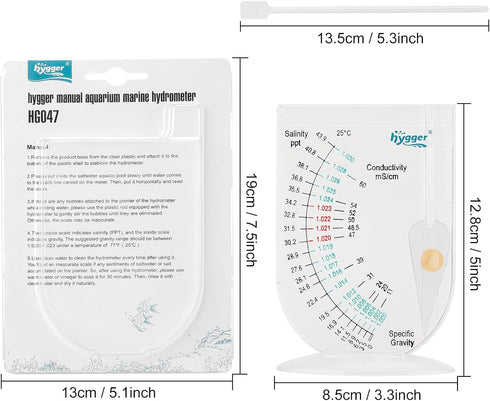 hygger Salinity Tester, Accurate Automatic Hydrometer for Fish Tank Pond Water, Sea Specific Gravity Test, Transparent