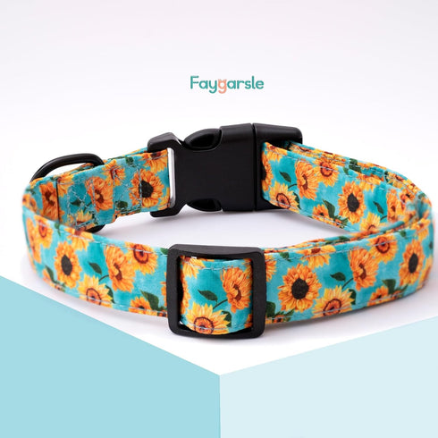 Faygarsle Dog Collar - Cute Light Green Puppy Collars with Sunflower Pattern for Small Medium Large Dogs, Spring Summer