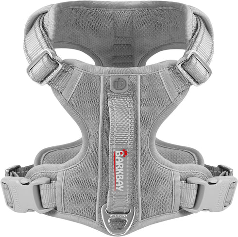 BARKBAY No Pull Dog Harness with ID Tag Pocket - Heavy Duty, Reflective, Easy Control for Large Dogs (Grey, M)