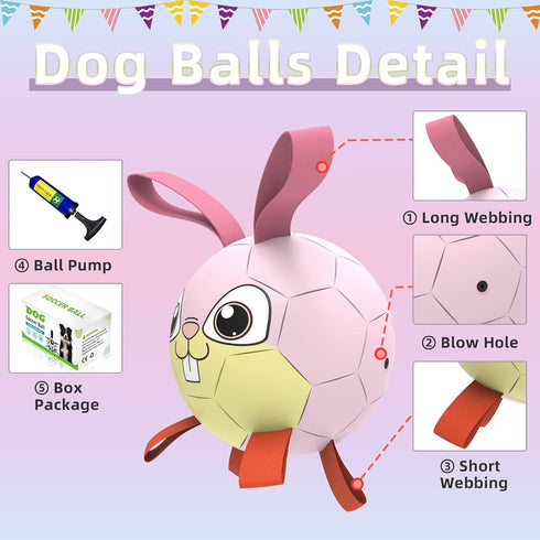 Rabbit Dog Toys Soccer Ball with Straps - Interactive Dog Balls for Medium Small Dogs