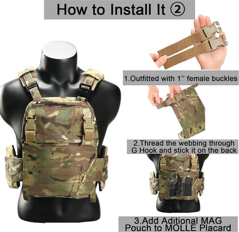 Tactical MOLLE Placard - Molle Front Flap Kit with G-Hooks and Buckles for Chest Rig and Hunting Vests