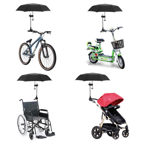Flexzion Bicycle Umbrella Clamp Holder Mount, Universal Connector for Handlebar, Wheelchair, Stroller, Adjustable