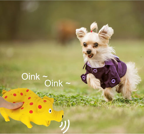 Andiker Dog Squeaky Toy, Durable Latex Chew Toy with Sound Squeaker for Dogs, 8" Yellow Pig Toy