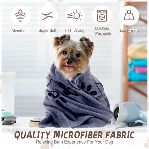 4 Pcs Microfiber Dog Bath Towels, Absorbent Pet Towels for Medium Dogs, Cats, Shower (Gray, Brown, Blue, Wind Red, 24 x