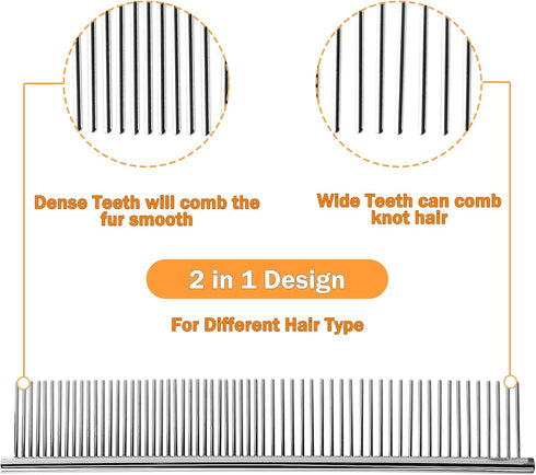 uxcell Metal Dog Comb with Rounded Teeth, 1 Pack, Pet Hair Care Tool, 7.3IN
