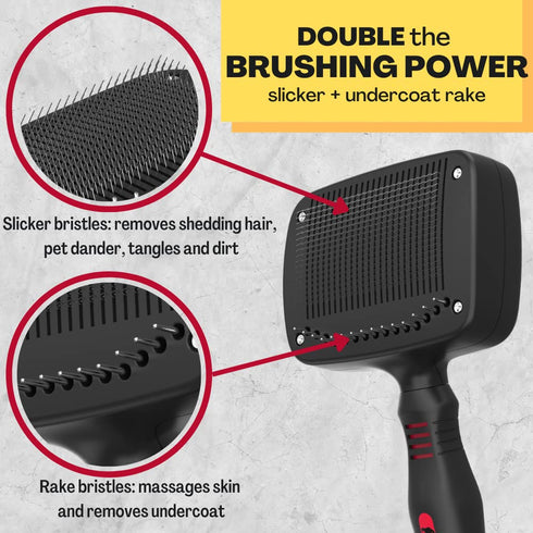 Combo Dog Brush - Slicker & Undercoat Rake - Self Cleaning Grooming Tool for Medium & Long Haired Pets