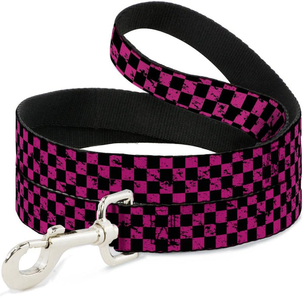 Buckle-Down Pet Leash - Checker Weathered Black/Neon Pink - 4 Feet Long - 1.5" Wide