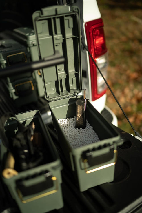 Plano Lockable Shot Shell Box, OD Green, Small Plastic Ammo Storage with Heavy-Duty Carry Handle, Holds 4 Boxes.