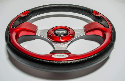 Huskey 12.5 Inch Racing Style Red Golf Cart Steering Wheel for Club Car/EZGO/Yamaha, Classic SS Center Logo