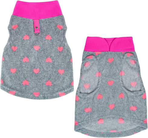 1 Piece of Grey Dog Heart Sweater with Leash Ring Soft Fleece Vest Dog Pullover Warm Jacket Pet Dog Clothes Winter Dog Outfits for Small Puppy Cat Pets (Medium)