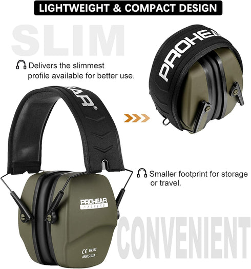 PROHEAR 016 Shooting Ear Protection Earmuffs, 2 Pack, NRR 26dB for Gun Range and Hunting - Black and Green