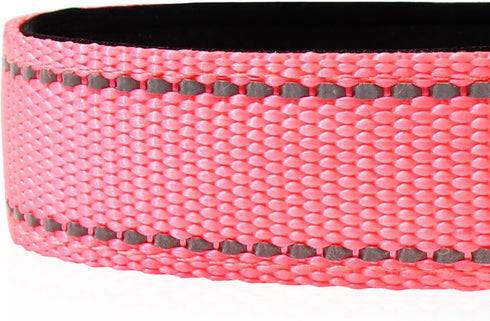 Joytale Reflective Dog Collar, Adjustable Soft Neoprene Padded Nylon for Large Dogs, Neon Pink, L