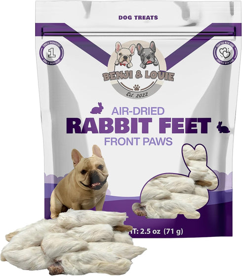 Benji & Louie Air Dried Rabbit Feet - Whole Rabbit Front Feet with Fur -