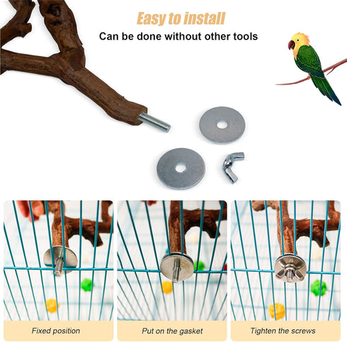 2 Packs Parrot Bird Perches - Natural Wild Grape Stick Grinding Paw Climbing Cage Accessories Toy for 3-4 Parakeets