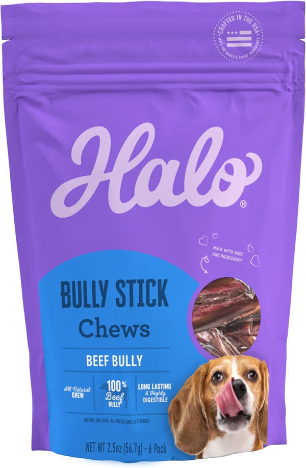 Halo Bully Stick Chews, Dog Treats, 2.5-OZ Pouch