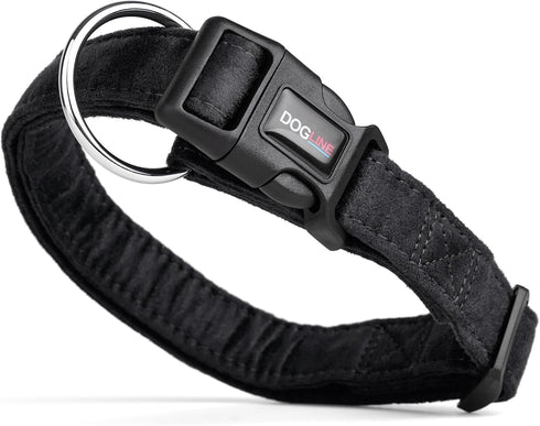 Dogline Comfort Microfiber Soft Padded Dog Collar, Large, 1-Inch Wide, Black, 15 to 25-Inch