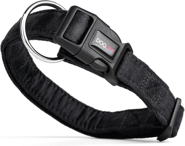 Dogline Comfort Microfiber Soft Padded Dog Collar, Large, 1-Inch Wide, Black, 15 to 25-Inch