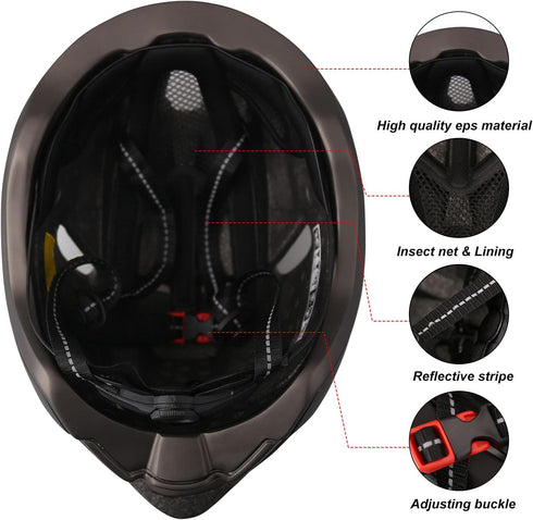 Shinmax Adult Bike Helmet - Adjustable Size with Removable Goggles & USB Rechargeable LED Light