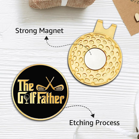 Hafhue The Golf Father Black Gold Golf Ball Marker with Magnetic Hat Clip - Funny Gifts for Men Dad Grandpa
