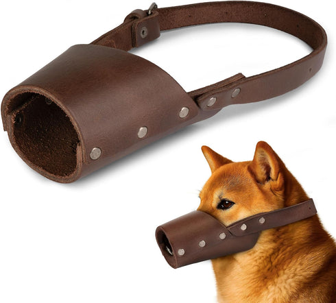 Hide & Drink Leather Dog Muzzle Guard - Secure, Prevents Biting for Pitbull, German Shepherd & Any Breeds (Medium)