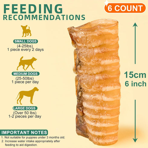 Dexudo 6 Inch (6 8 oz) Beef Trachea Dog Chews pcs - - Trachea Dog Treats,Digestible and Safe Chews for Dogs - Natural