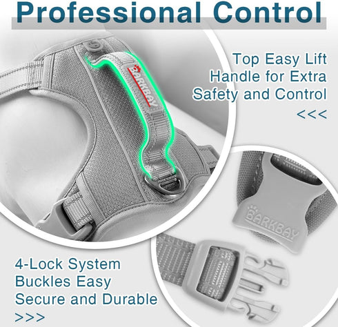 BARKBAY No Pull Dog Harness with ID Tag Pocket - Heavy Duty, Reflective, Easy Control for Large Dogs (Grey, M)