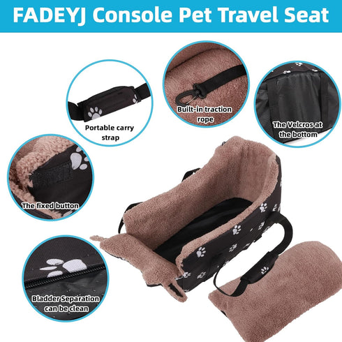 FADEYJ Center Console Dog Car Seat, Pete Console Car Seat for Cats Dogs Middle (Black)