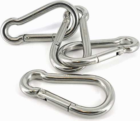 Lifesport Gear Marine Grade 316 Marked Stainless Steel Carabiner Clips, Heavy Duty Spring Snap