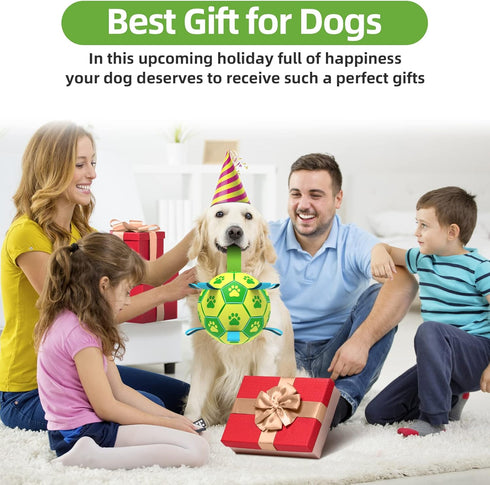 Dog Toys Soccer Ball - Interactive Tug of War Toy, Durable Water Ball for Small & Medium Dogs - Green & Yellow (6 inch)