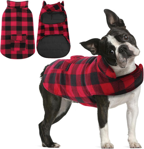 AOFITEE Reversible Dog Coat, Warm Winter Jacket, Thick Padded Vest with Leash Hole, Cotton Material, Small (23'' Chest)