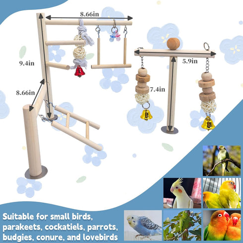 PINVNBY Bird Playground Parrot Play Gym with Wooden Perches, Ladders, and Swing Toy for Small Birds