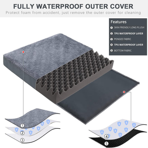 MIHIKK Extra Large Waterproof Dog Bed - Orthopedic Dog Bed for Crate, Removable Washable Cover, 48x30 Inch, Grey