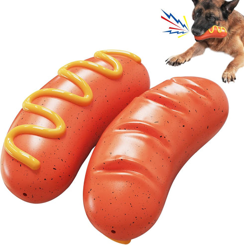 Hot Dog Squeaky Dog Toy, Interactive Rubber Chew Toy for Aggressive Chewers, Humorous Gift for Dog Lovers