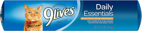 9Lives Daily Essentials Dry Cat Food, 12 lb Bag, Chicken, Beef & Salmon Flavors