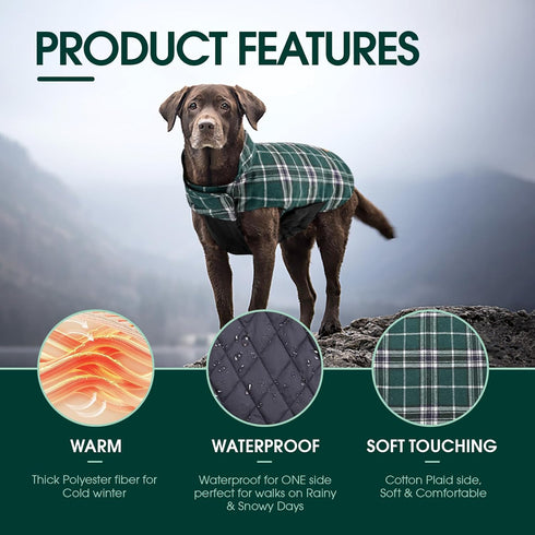 Kuoser Warm Dog Coat, Waterproof for X-Small Dogs, Adjustable Reversible Cozy Winter Jacket, Green XS