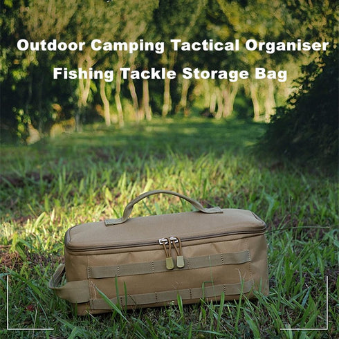 (Tan(13.38''L 5.51''W 5.51''H)) Fishing Tackle Bag Outdoor Camping Cookware Tool Bag Portable Large Capacity Tote
