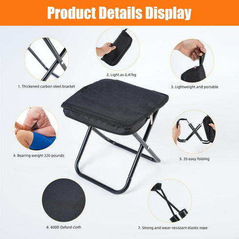 10 Inch 220lbs Camping Stool Portable Folding Stool with Carry Bag Weight Load Portable Stool for Camping Fishing