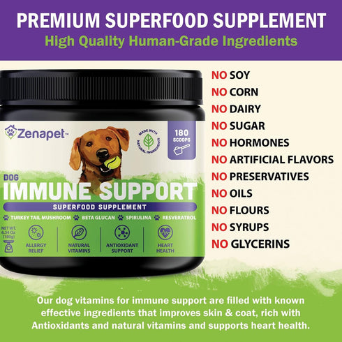 ZENAPET Allergy Immune Support Supplement for Dogs - 100% Human-Grade with Turkey Tail Mushroom, Gut Health