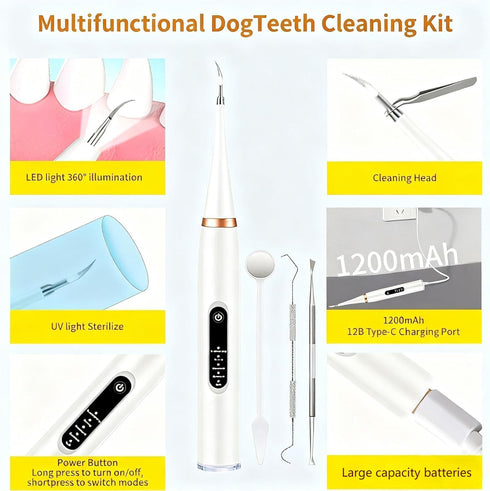 5 IPX6 Dog Tartar Remover for Teeth, Dental Tools to Remove Plaque and Tartar, Pet Teeth Cleaning Kit with LED Light