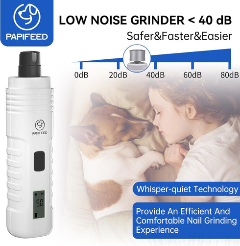Trimmer PAPIFFEED Dog Nail Grinder with LCD Display Quiet Electric Nail with Dual LED Light, Safe for Black & Thick
