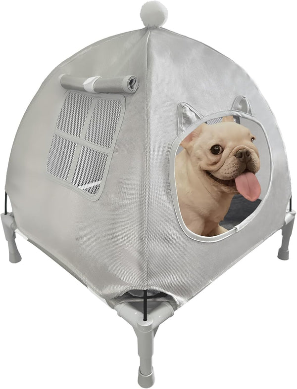 Love&go Elevated Dog Bed with Metal Frame, Cooling Raised Cot for Dog and Cat (Small-18.5x18.5x5.5 inch, Grey)