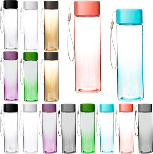 Faytark 16 Pcs 17 oz Plastic Water Bottle Bulk Leak-Proof Portable reusable Square