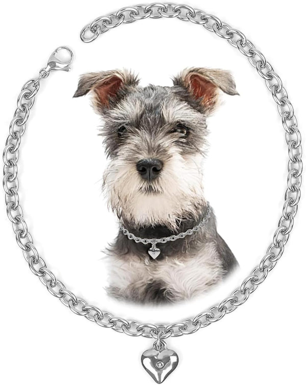 Dog Collar and Cat Chain Necklace, Stainless Steel Adjustable 18K Silver Heart-Shaped Necklace for Small Pets (Sliver,
