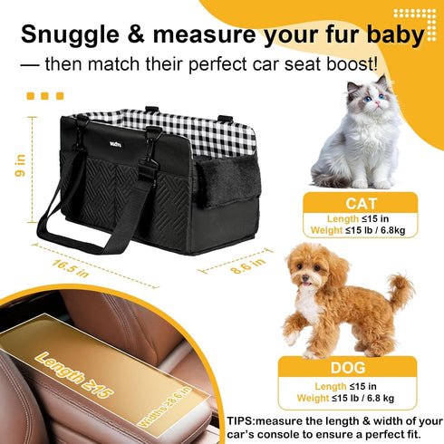 12lbs, Console Dog Car Seat for Small Dogs Cats Up to Anti-Collapse Pet Armrest Booster Seat with Soft Pillow,Non-Slip