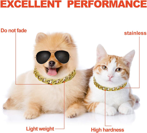 2 Pieces Gold Dog Link Chain Necklace, ABS Plastic Golden Collar Chain for Dogs, Puppy Costume (10 Inch (25+7 cm))
