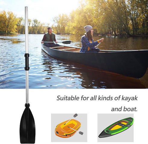 POCREATION 2Pcs Aluminium Alloy Boat Paddles, Lightweight Detachable Kayak Oars with Ribbed Blade