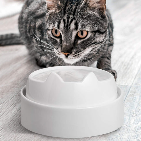 CatGuru Whisker Stress Free Cat Water Bowl, Non Slip Feeding Bowls, Shallow Cat Food Water Bowls (Marshmallow)