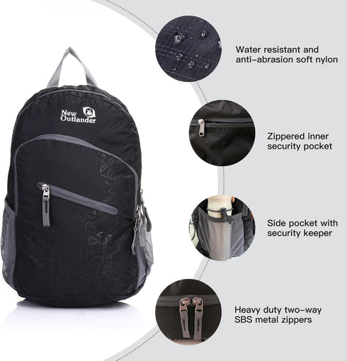Outlander Packable Handy Lightweight Travel Hiking Backpack, Black