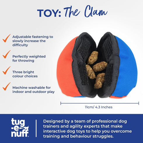 Tug-E-Nuff The Clam | Compact Dog Treat Dispenser Toy - Ideal for Interactive Dog Training, Size 4.5 inches